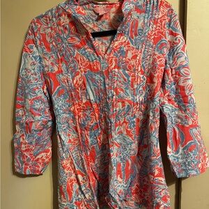 Lilly Pulitzer Coral and Sky Blue Floral Blouse